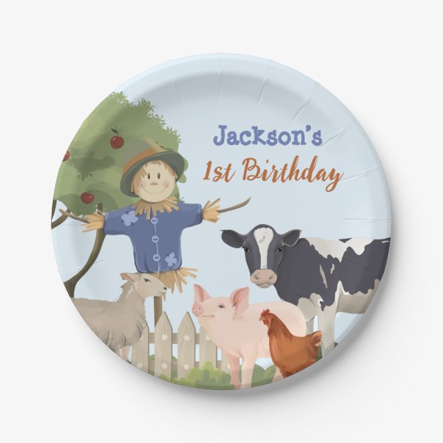 Farm Animals Birthday, Barnyard Party  Paper Plate (Front)