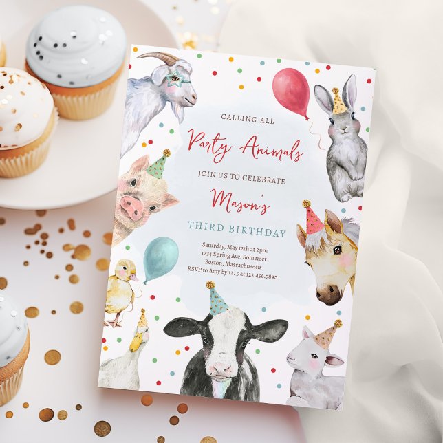  Farm Animals Birthday Boy Barnyard Birthday Party Invitation (Creator Uploaded)