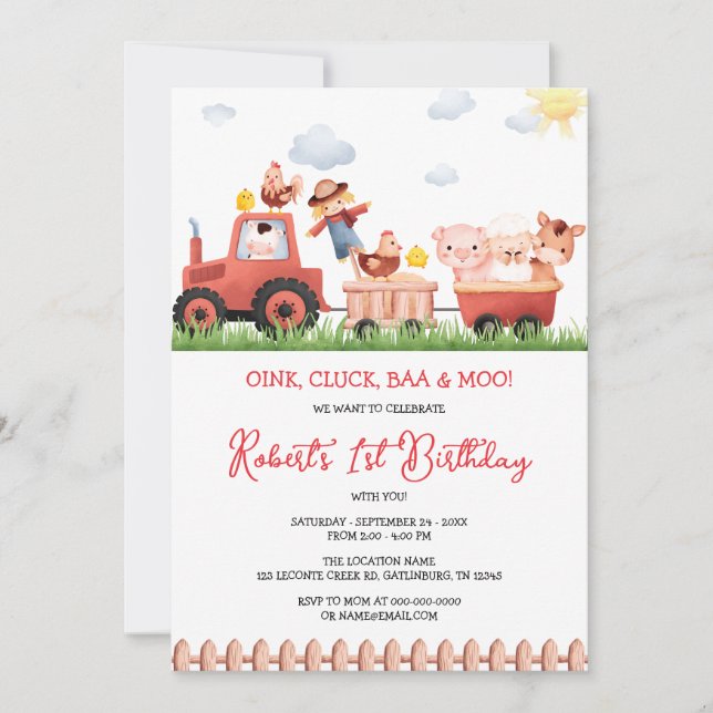 Farm Animals Birthday Invitation (Front)