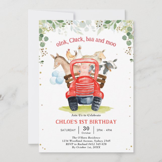 Farm Animals Birthday Invitation (Front)