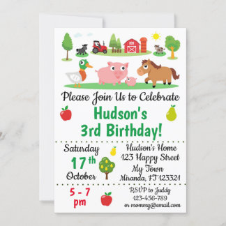Farm Animals Birthday Invitations
