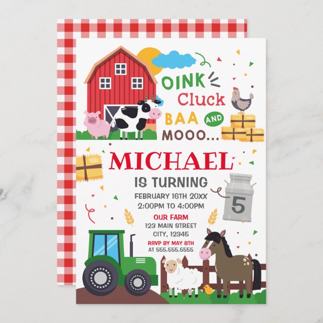 Farm animals Birthday kid Invitation (Front/Back)