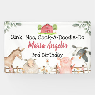 Farm Animals Birthday Party Banner Backdrop Sign