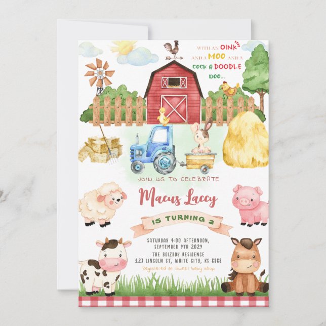 Farm Animals Birthday Party Invitation (Front)