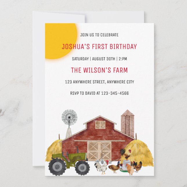 Farm Animals Birthday Party Invitation (Front)
