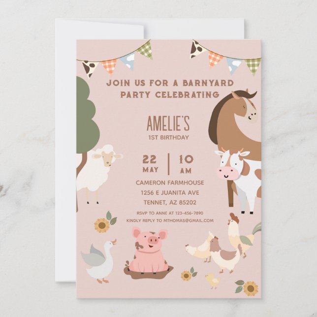 Farm Animals Birthday Party Invitation (Front)