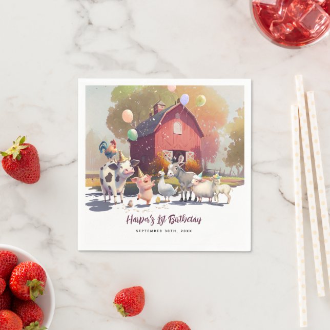 Farm Animals Birthday Party Paper Napkin (Insitu)