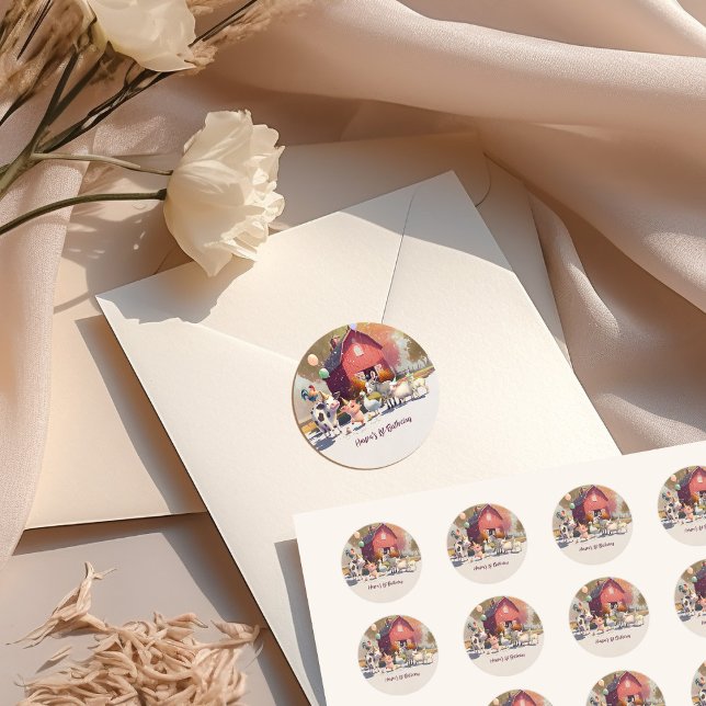 Farm Animals Birthday Party Paper Plates Classic Round Sticker (Creator Uploaded)