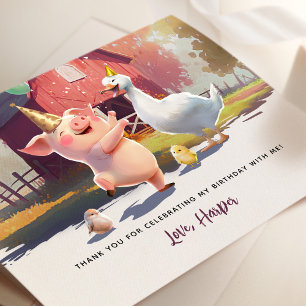 Farm Animals Birthday Party Thank You Card