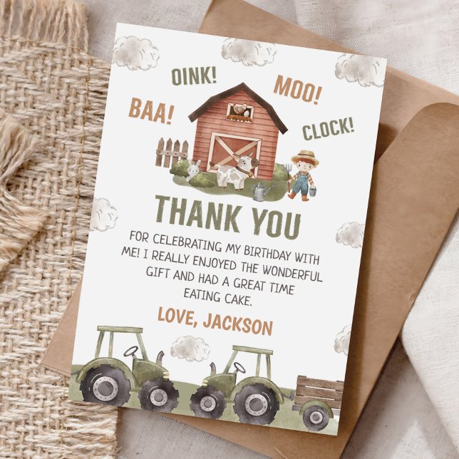 Farm Animals Birthday Party Thank You Card (Creator Uploaded)