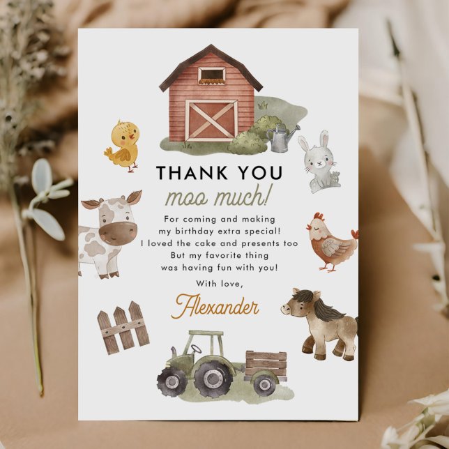 Farm Animals Birthday Party Thank You Card (Creator Uploaded)
