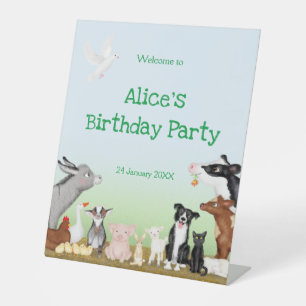 Farm animals birthday party welcome pedestal sign