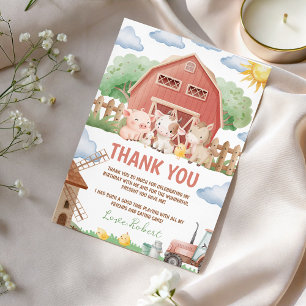 Farm Animals Birthday Thank You Card