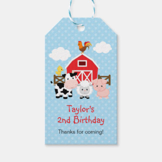 Farm Animals (Blue) Birthday Party Thank You Gift Tags