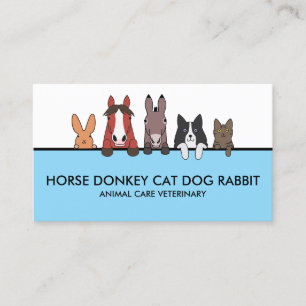 Farm Animals Blue Horse Donkey Cat Dog Rabbit Business Card