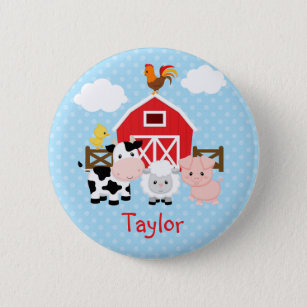 Farm Animals (Blue) Personalised Kids Buttons