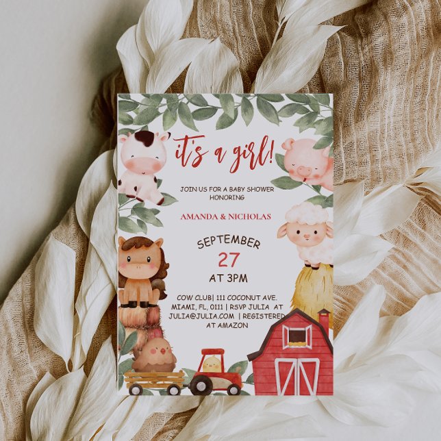 Farm Animals Boho Cute Girls Baby Shower Invitation (Creator Uploaded)