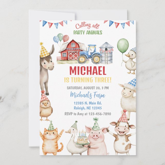 Farm animals boy ANY AGE birthday invitation. Invitation (Front)