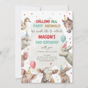 Farm Animals Boy Birthday Calling All Party Invitation