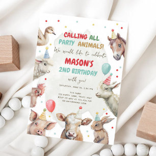 Farm Animals Boy Birthday Calling All Party Invitation