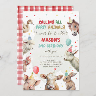 Farm Animals Boy Calling Party Animals Birthday In Invitation