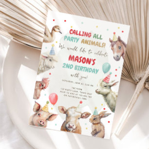 Farm Animals Boy Calling Party Animals Birthday Invitation