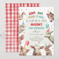 Farm Animals Boy Red Gingham Barnyard Birthday Inv
