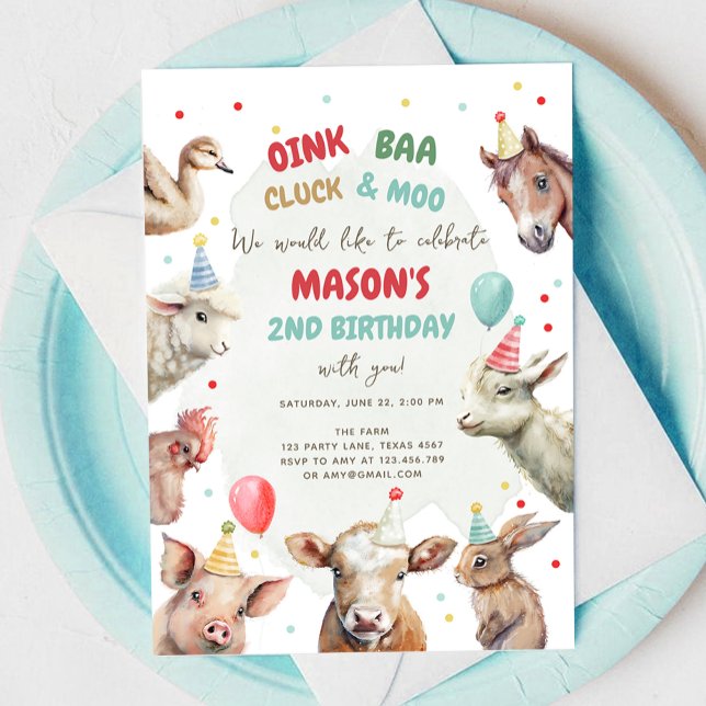 Farm Animals Boy Red Gingham Barnyard Birthday Invitation (Creator Uploaded)