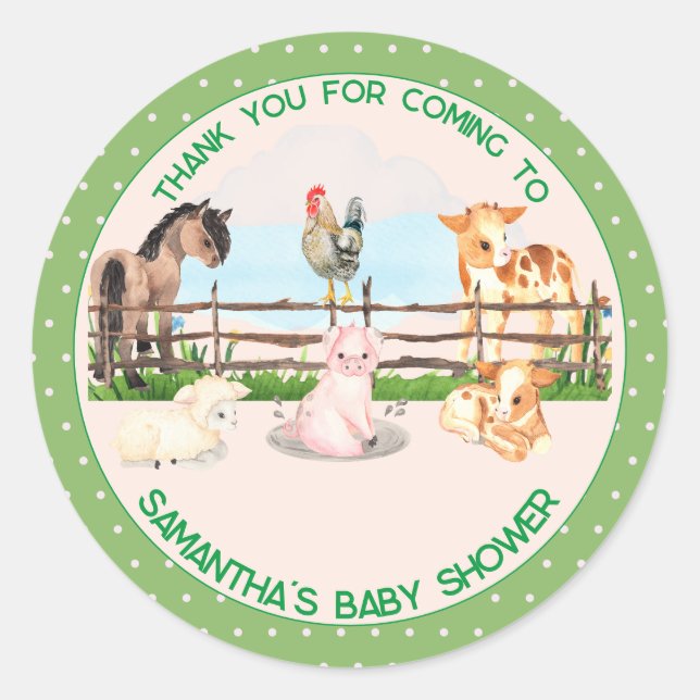   Farm Animals  Boys Baby Shower  Classic Round Sticker (Front)