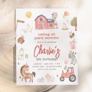 Farm Animals Budget Birthday Invitation