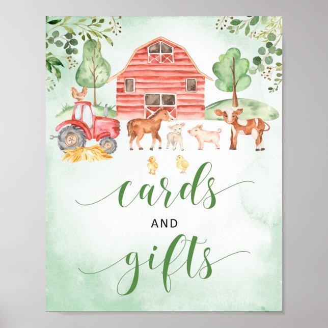 Farm animals cards and gifts sign for baby shower (Front)