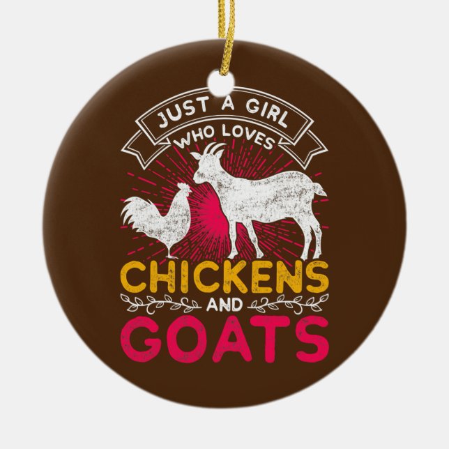 Farm Animals Chicken Goat Farmer Women Girls Cute Ceramic Tree Decoration (Front)