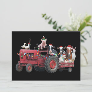 Farm Animals Christmas Truck Country Tractor Xmas Holiday Card