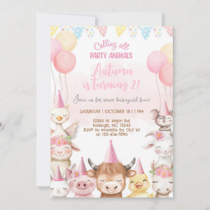 Farm animals close-up girl birthday invitation. invitation
