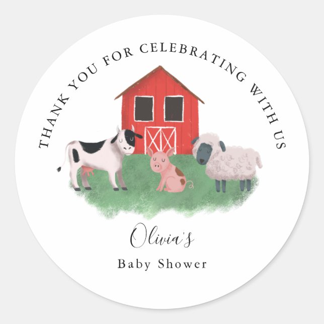 Farm Animals Country Baby Shower Classic Round Sticker (Front)