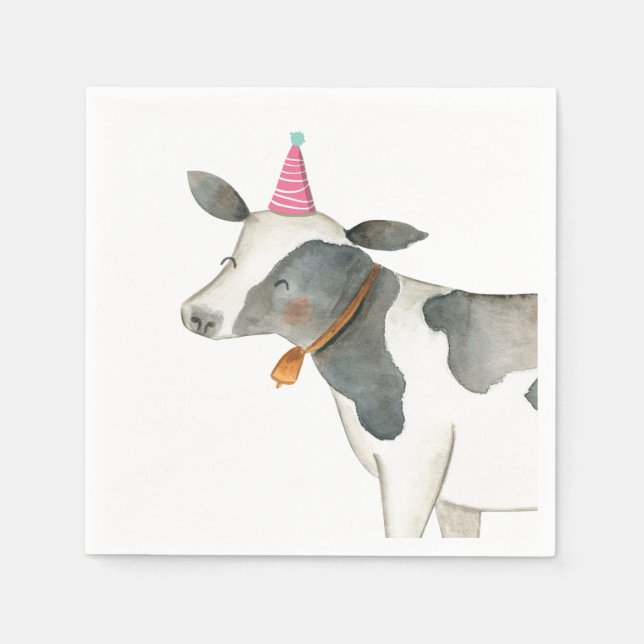 Farm Animals Cow Girl Birthday Barnyard Pink Napkin (Front)
