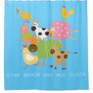 Farm Animals Cow Sheep Duck Goat Pig Chicken Shower Curtain