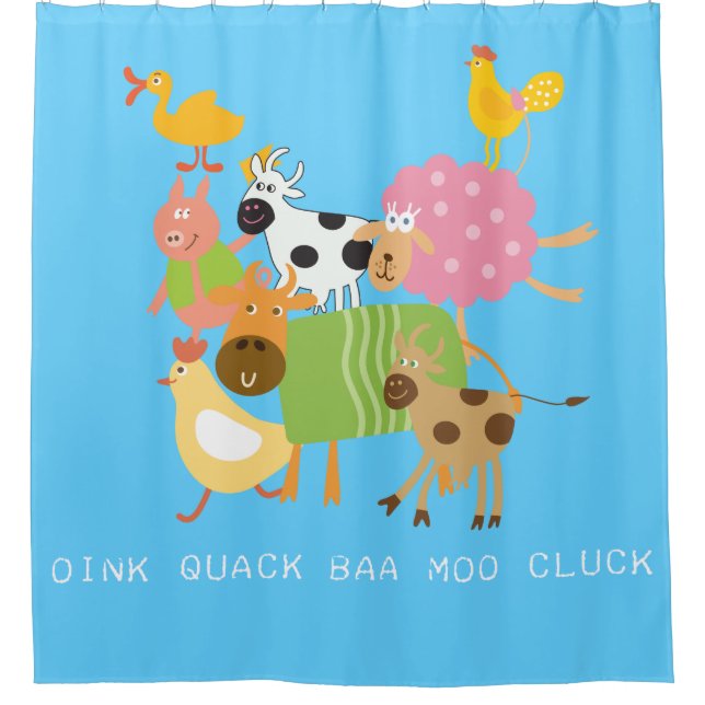 Farm Animals Cow Sheep Duck Goat Pig Chicken Shower Curtain (Front)
