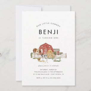 Farm Animals Cowboy 1st Birthday Party Invitation
