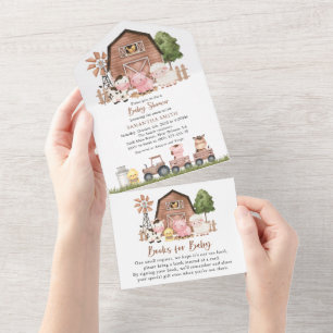 Farm Animals, Cute Animals, Barn, Baby Shower All In One Invitation