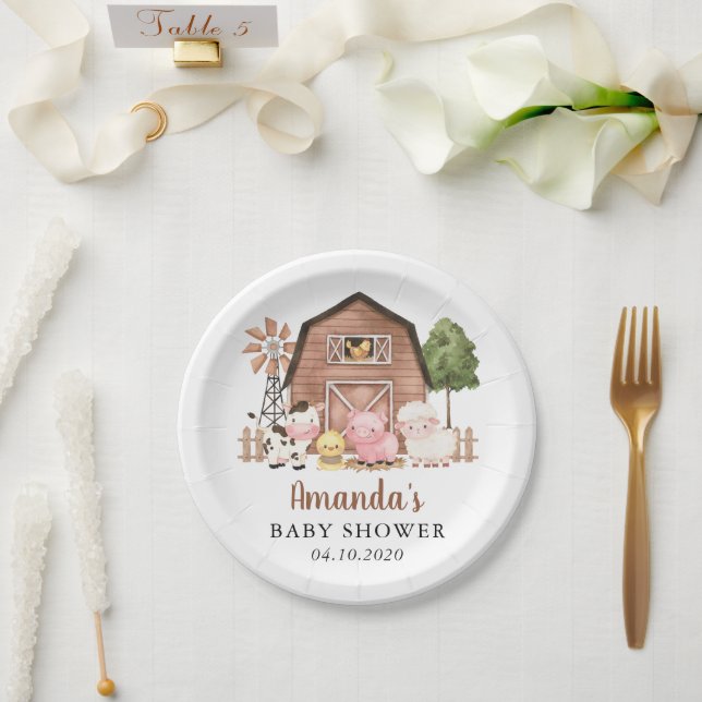 Farm Animals, Cute Animals, Barn, Baby Shower Paper Plate (Wedding)