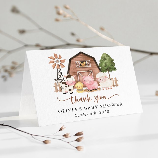 Farm Animals, Cute Animals, Barn, Baby Shower Thank You Card (Creator Uploaded)