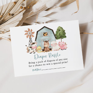 Farm Animals, Cute Animals, Barn, Diaper Raffle Enclosure Card