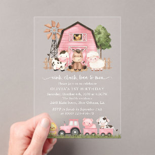 Farm Animals, Cute Animals, Barn, First Birthday Acrylic Invitations