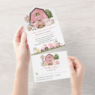 Farm Animals, Cute Animals, Barn, First Birthday All In One Invitation