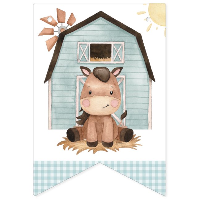 Farm Animals, Cute Animals, Barn, First Birthday Bunting (First Flag)