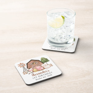 Farm Animals, Cute Animals, Barn, First Birthday Coaster