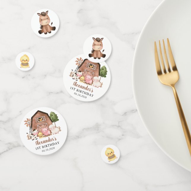 Farm Animals, Cute Animals, Barn, First Birthday Confetti (Group)
