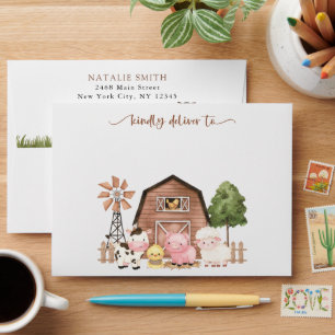 Farm Animals, Cute Animals, Barn, First Birthday Envelope