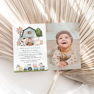 Farm Animals, Cute Animals, Barn, First Birthday Invitation